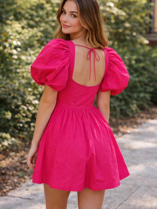 Anthropologie Dresses & Skirts - Anthropologie Mare Mare Hot Pink Romper with Puffy Sleeves.